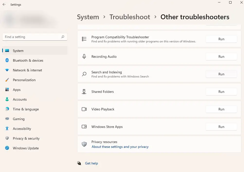 Windows 11 search troubleshooter