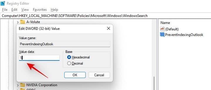 Registry tweak to disable windows search