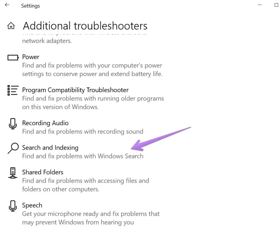 windows 10 search troubleshooter