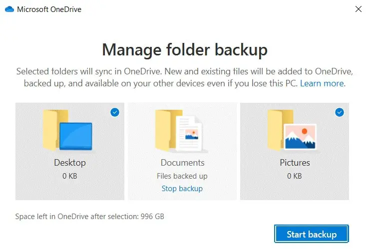 Backup to OneDrive