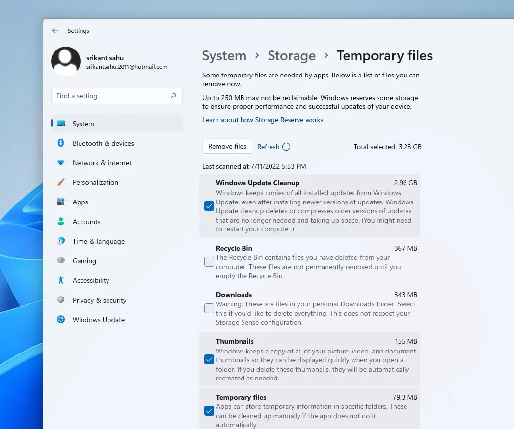 remove temporary files from Windows 11