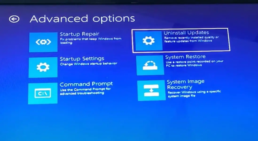 uninstall updates from advanced options