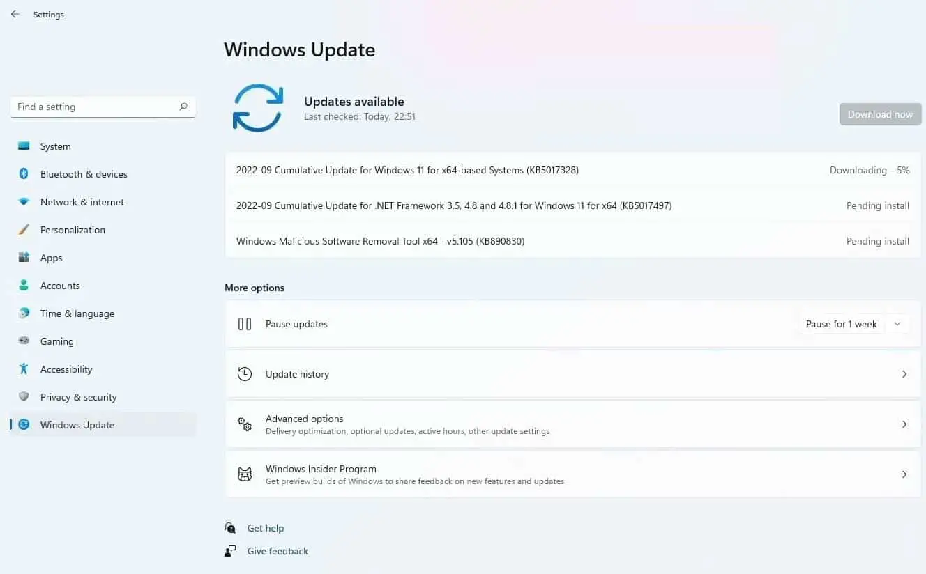 windows 11 update advanced options