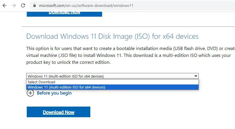 Select Windows 11 ISO from Drop down