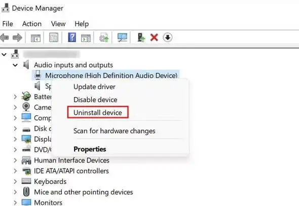Uninstall microphone driver