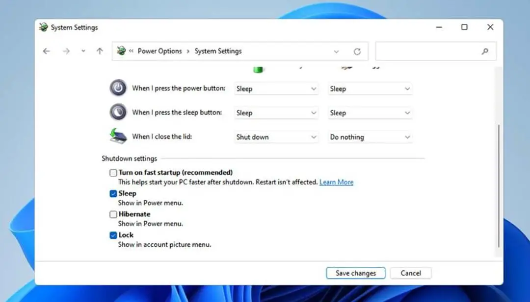 Disable fast startup windows 11