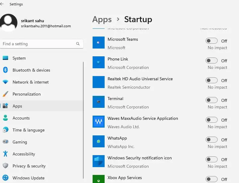 Disable Startup apps