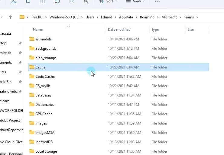 Delete Microsoft Teams cache