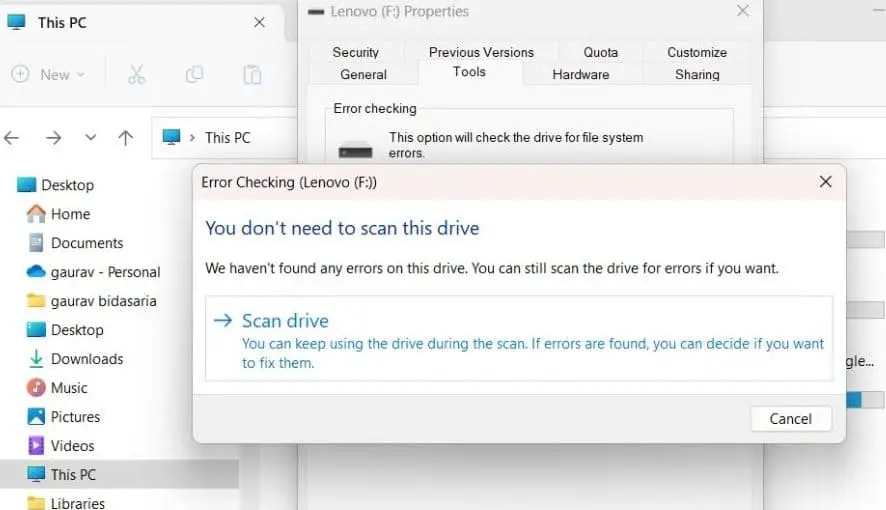 Scan drive for errors