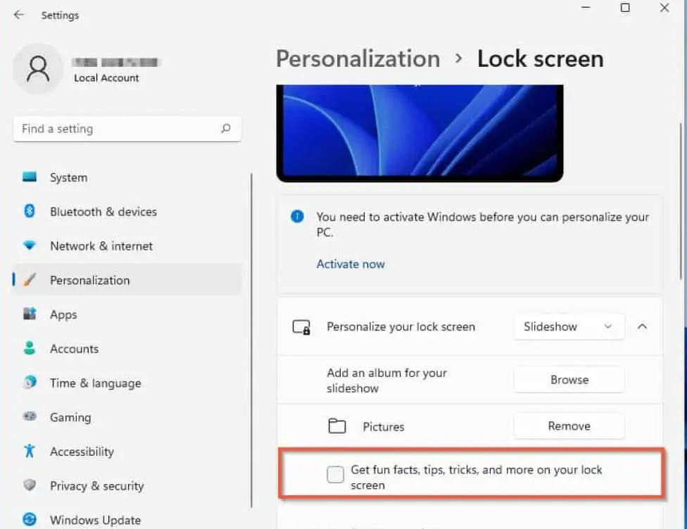Block Ads From the Windows 11 Lock Screen
