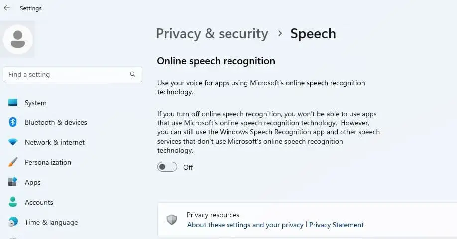 Disable speech recognition