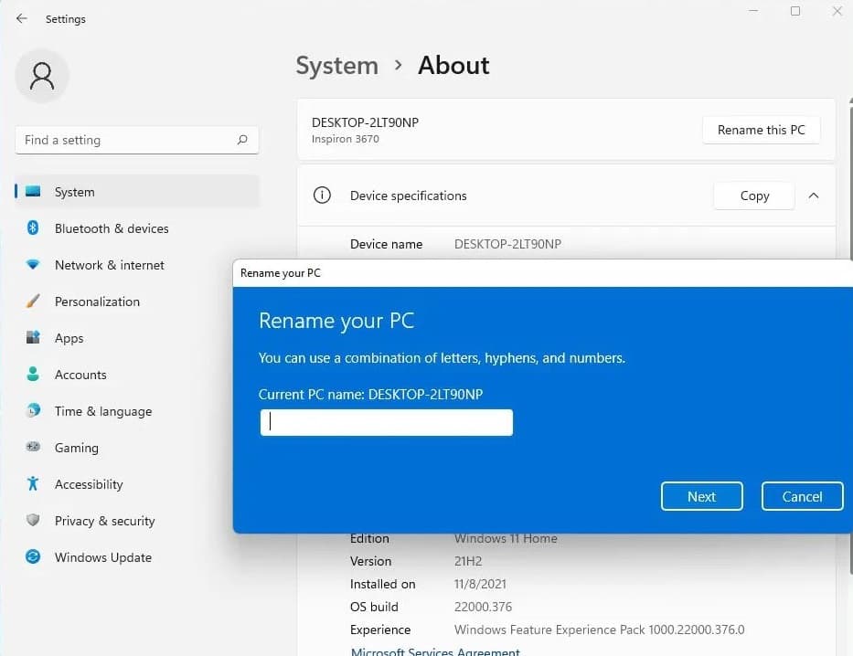 Change computer name on Windows 11