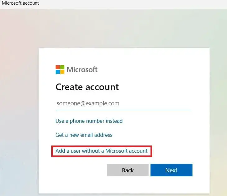 Add user without microsoft account