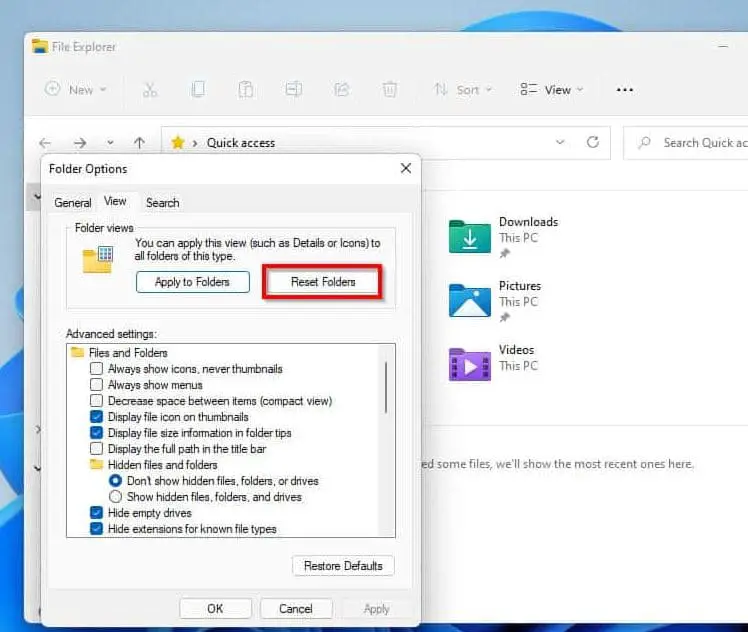 Reset File Explorer settings