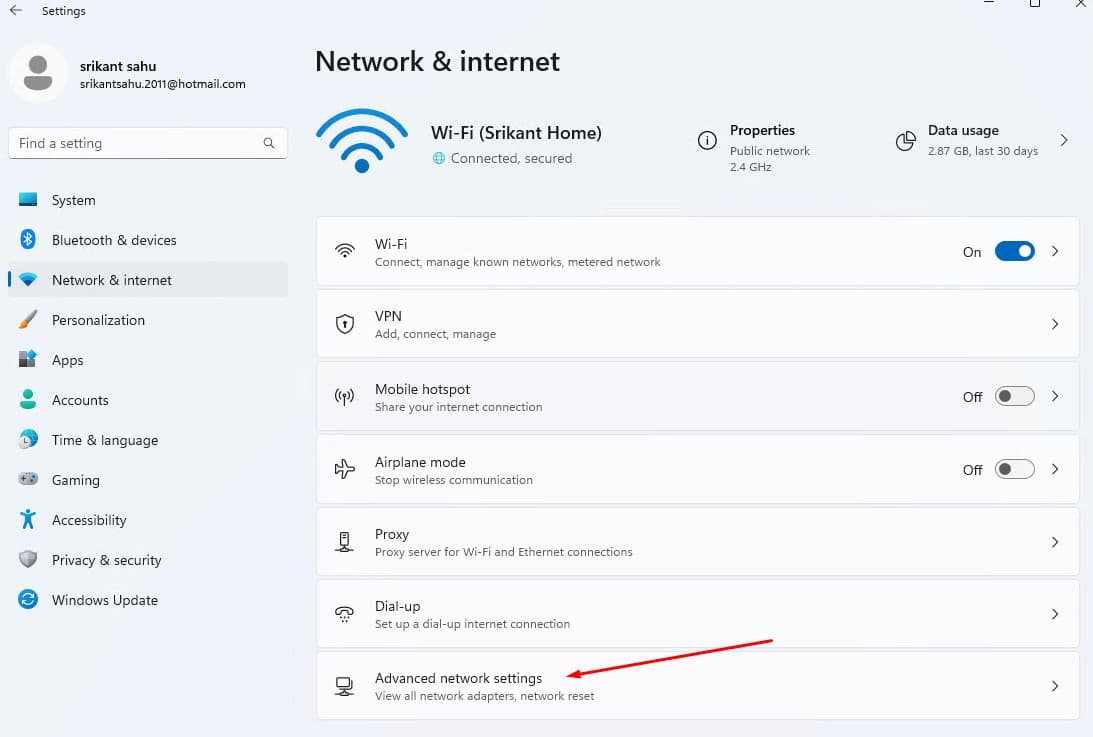 Advanced Network settings