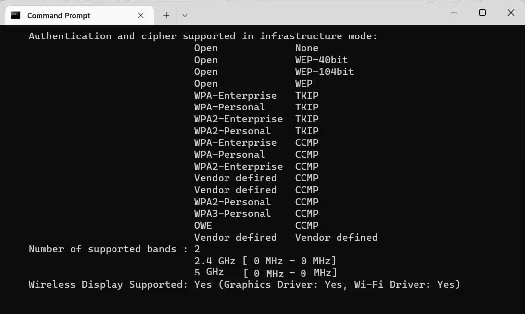 Command to check Wireless Display Supported