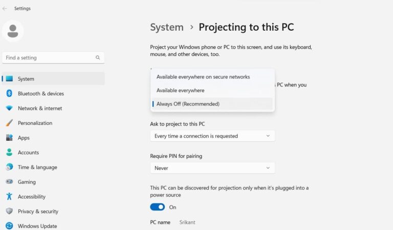 How to connect wireless Display in windows 11 to TV