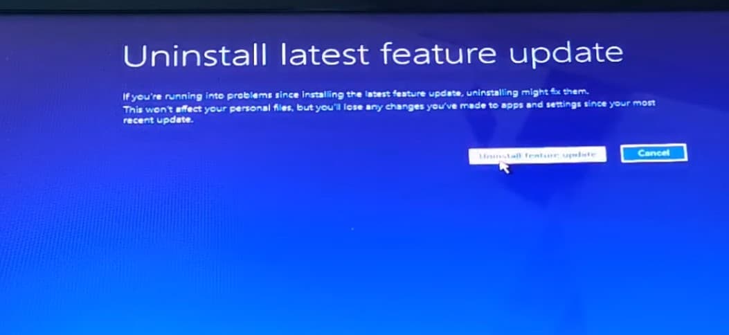 Rollback Windows update from advanced options