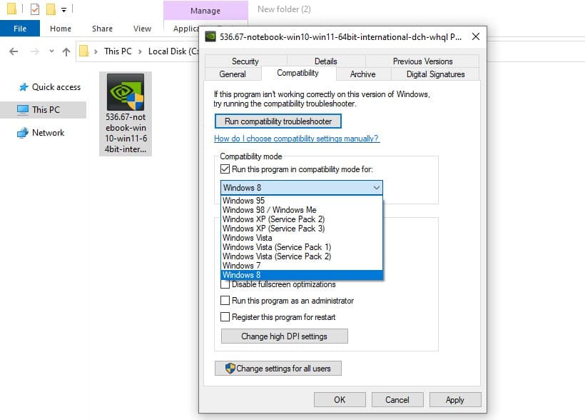 Run the Installer in Compatibility Mode
