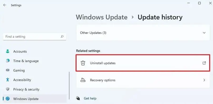 Uninstall updates windows 11