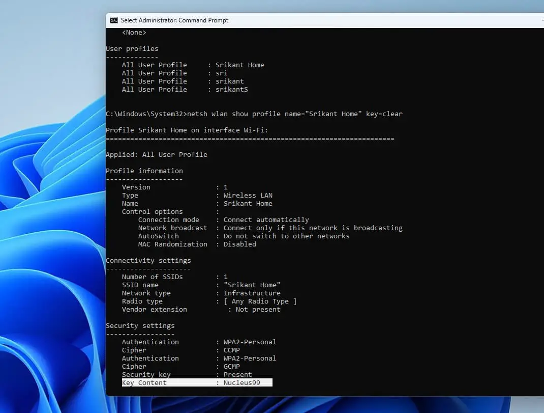 View Wi-Fi password using cmd