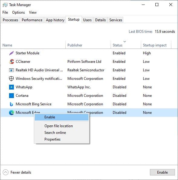 add application to startup using Task manager
