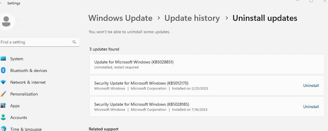 Windows 11 update uninstalled