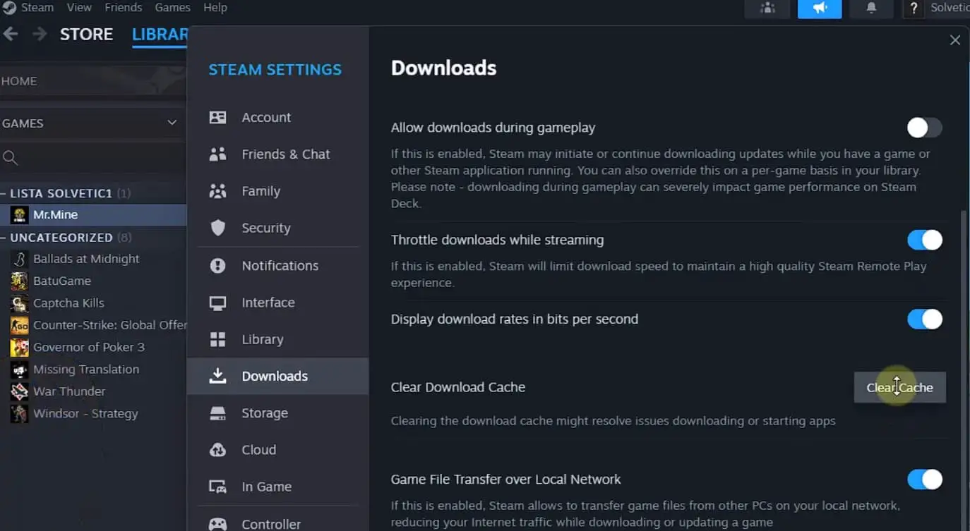 Clear Steam Download Cache