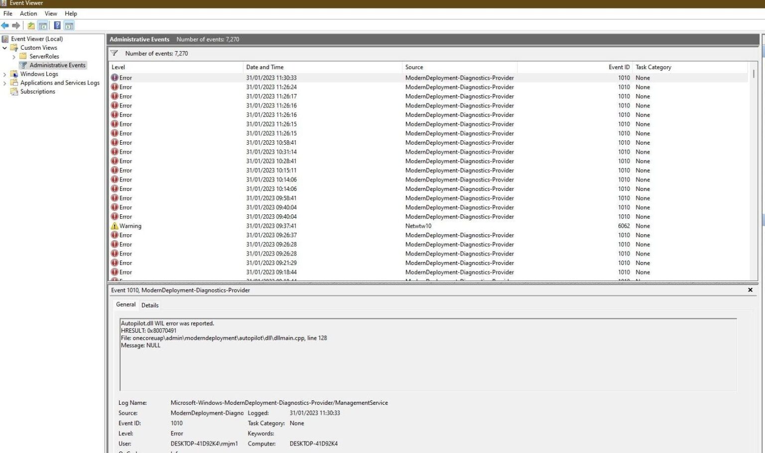 Solved Autopilot.dll WIL Error was reported windows 11