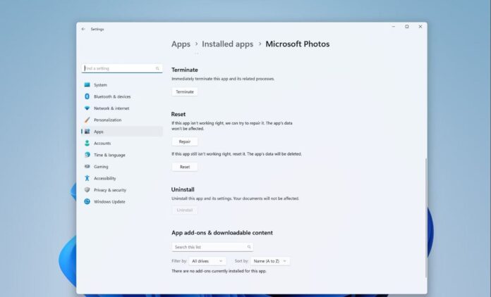 Сбросьте настройки приложения Microsoft Photos в Windows 11