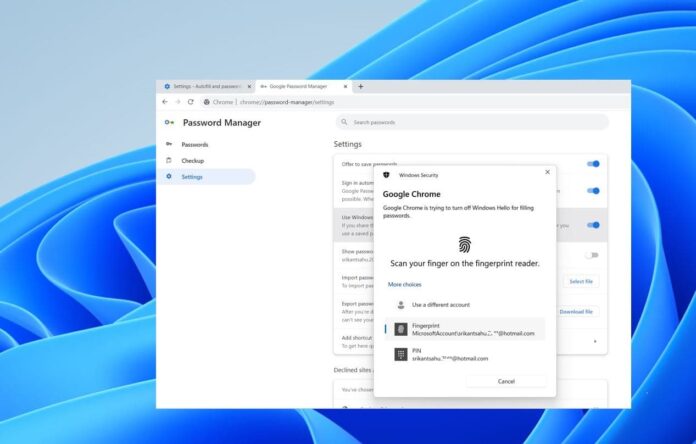 Отключите Windows hello для Chrome